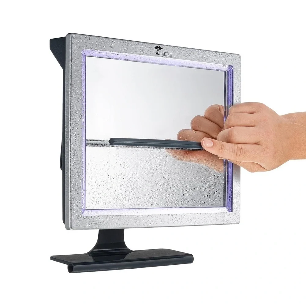 LED Lighted Framed Fogless Shower Mirror with Squeegee